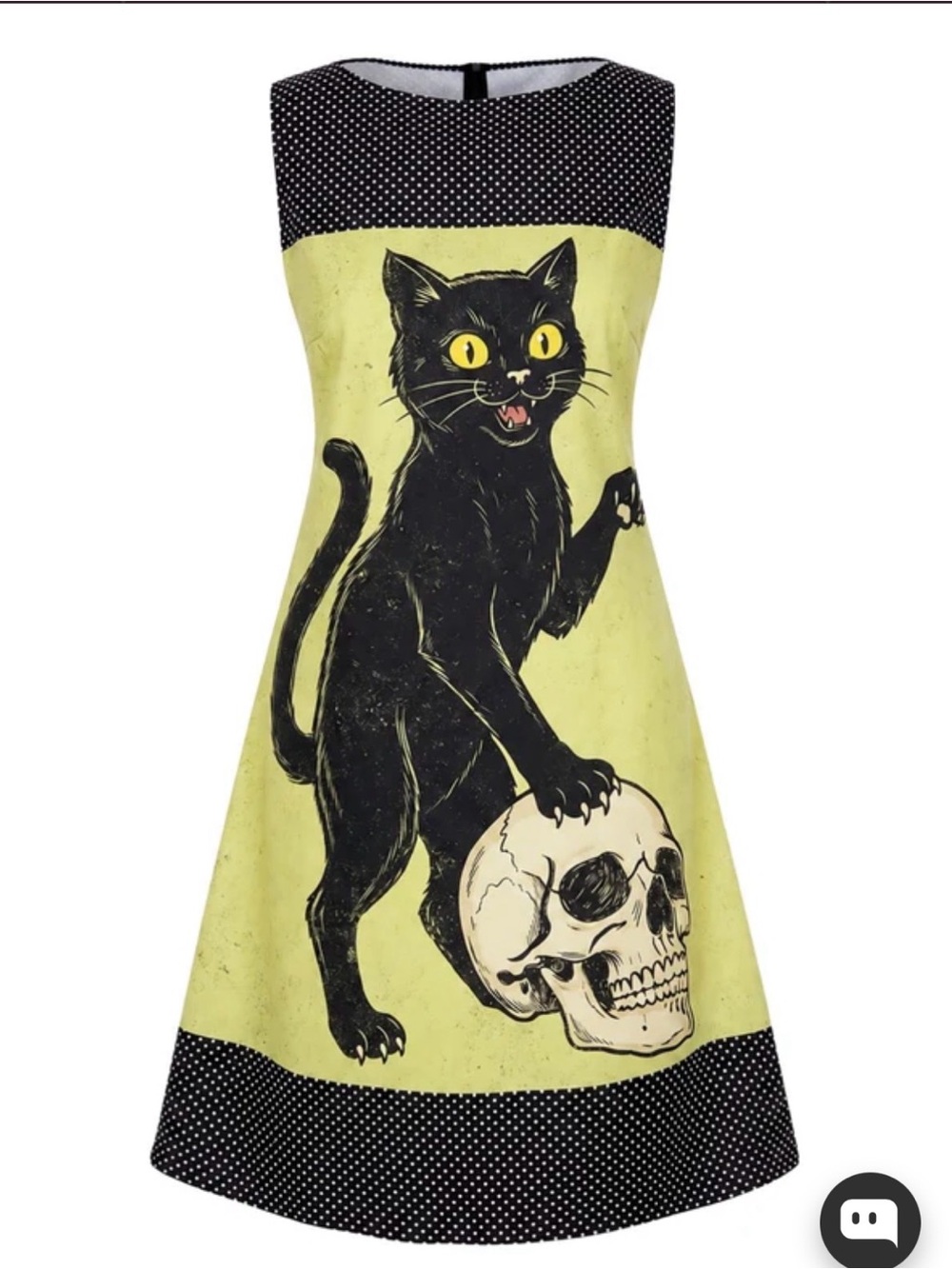 Yellow Cat Graphic Dress with Black Cat Print - Unbranded